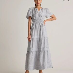 Quince Light Blue Pinstripe Maxi Dress